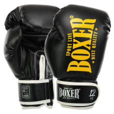 Рукавиці боксерські на липучці штучна шкіра BOXER NEW 2022-N 10-16 унцій Чорний