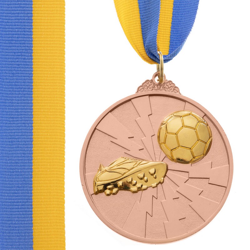 Медаль спортивна зі стрічкою двоколірна тематична Sport Футбол C-4847 ø6,5см золото, срібло, бронза