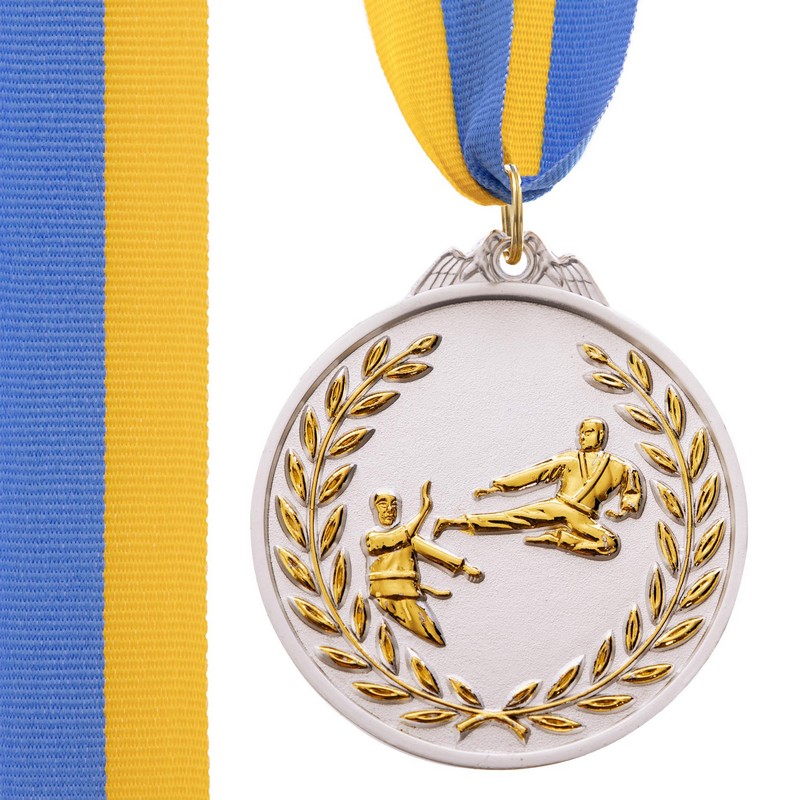Медаль спортивна зі стрічкою двоколірна тематична Sport Карате C-7026 ø6,5см золото, срібло, бронза