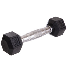Гантель цільна шестигранна гексагональна обгумована Sport SC-8013-1 1шт 1кг чорний