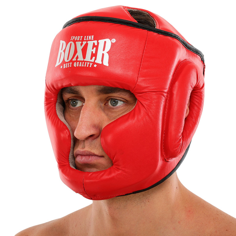 Шолом боксерський з повним захистом шкіряний BOXER NEW 2033-N М-L Червоний