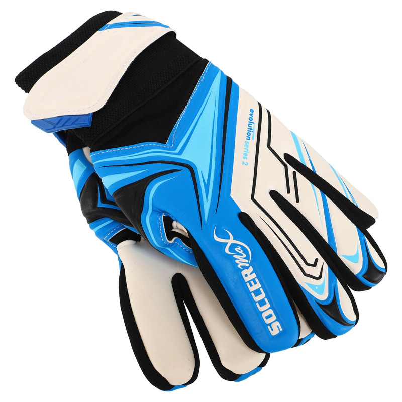 Рукавиці воротарські професійні із захистом пальців SOCCERMAX GK-4341 розмір 7-11 Білий-синій-блакитний