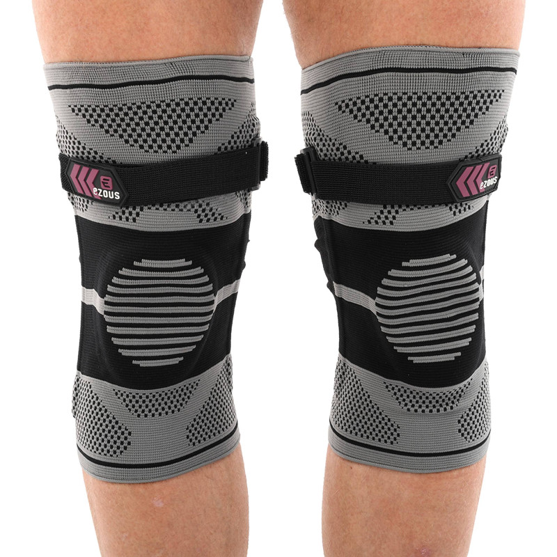 Наколінники спортивні еластичні компресійні з фіксуючим ременем KNEE BRACE EZOUS A-07 2шт M-XL сірий-чорний