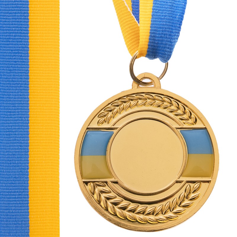 Заготовка спортивної медалі зі стрічкою Sport UKRAINE з українською символікою C-3242 ø5см золото, срібло, бронза