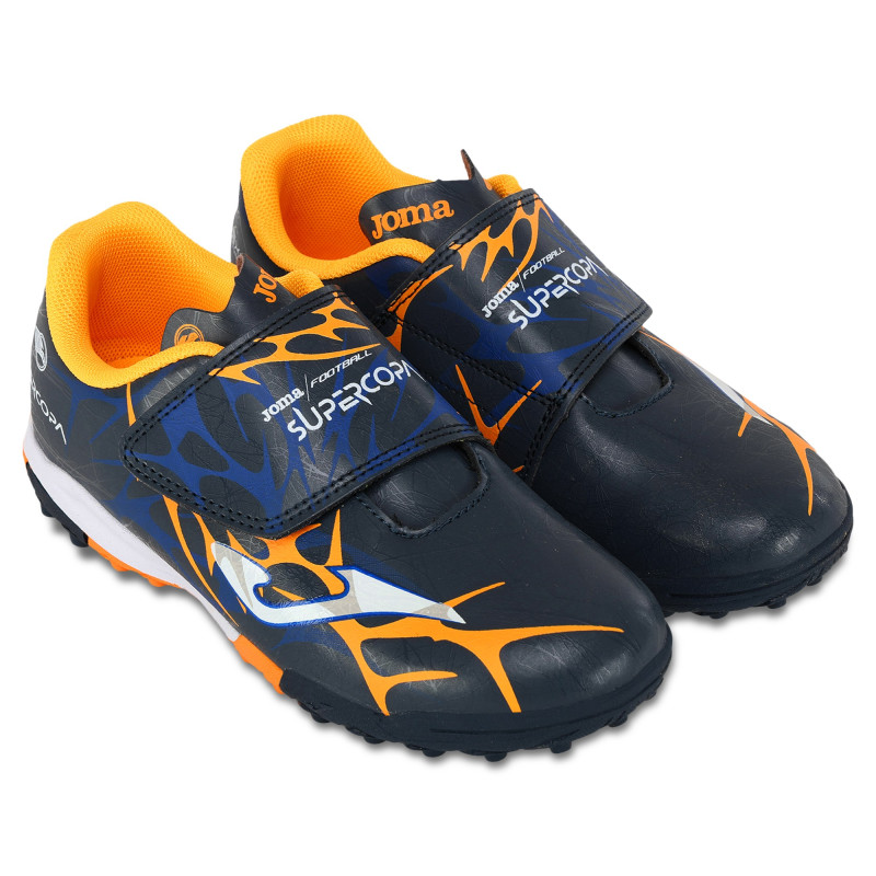 Сороконіжки футбольні дитячі на липучці Joma SUPER COPA JR SCJW2503TFV розмір 26-34 темно-синій-помаранчевий