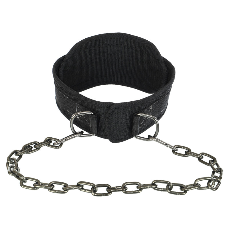 Пояс атлетичний для обтяження текстильний з ланцюгом та карабіном EZOUS DIP BELT SOFT STRAP N-03 спинка-16см чорний