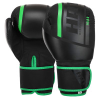 Рукавиці боксерські на липучці PU HARD TOUCH BO-4250 10-14 унцій Чорний-зелений