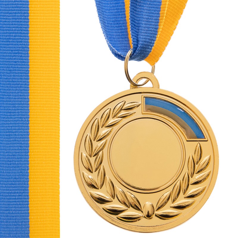 Заготовка спортивної медалі зі стрічкою Sport UKRAINE з українською символікою C-3241 ø5см золото, срібло, бронза