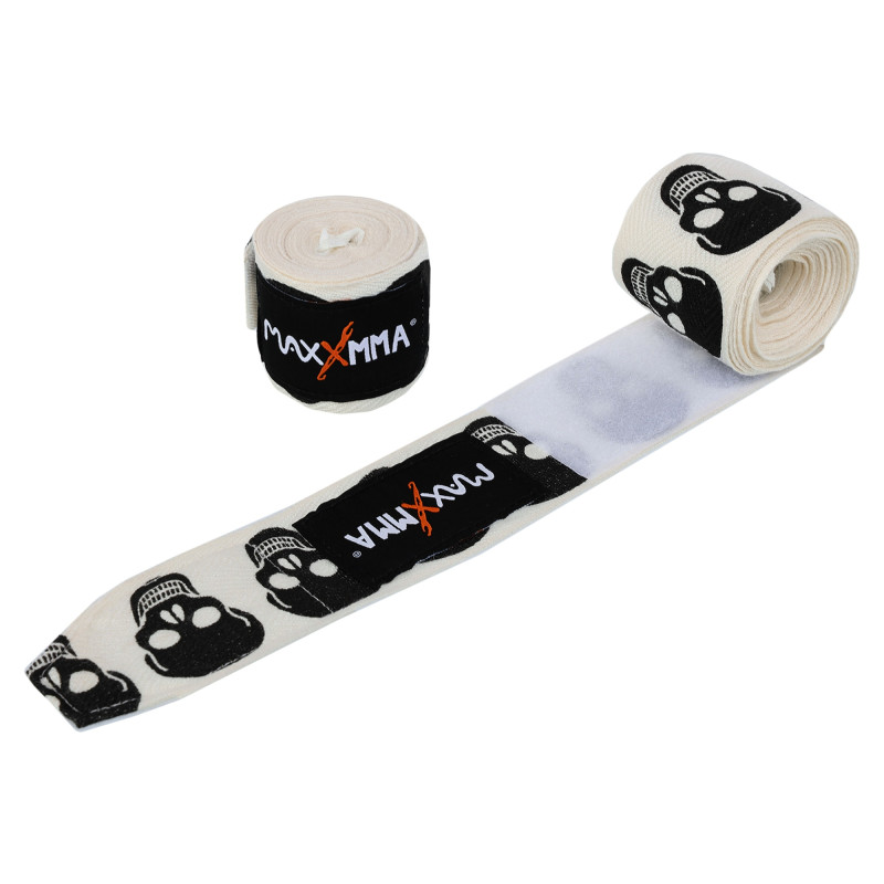 Бинти боксерські з принтом Череп бамбук 2штуки MAXXMMA WR05-120 3м чорний-білий
