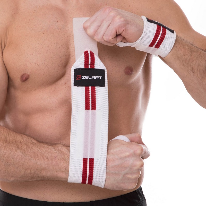 Бинти кистьові для жиму STRENGTH WRIST WRAPS Zelart SB-167071 2штуки білий-червоний
