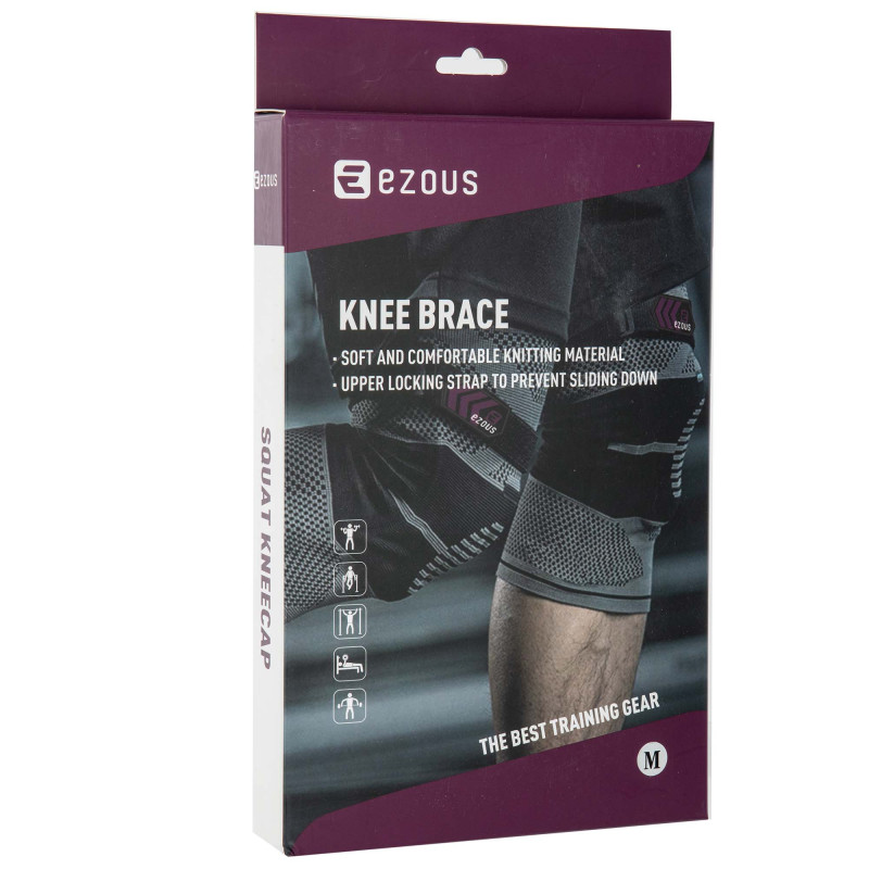 Наколінники спортивні еластичні компресійні з фіксуючим ременем KNEE BRACE EZOUS A-07 2шт M-XL сірий-чорний