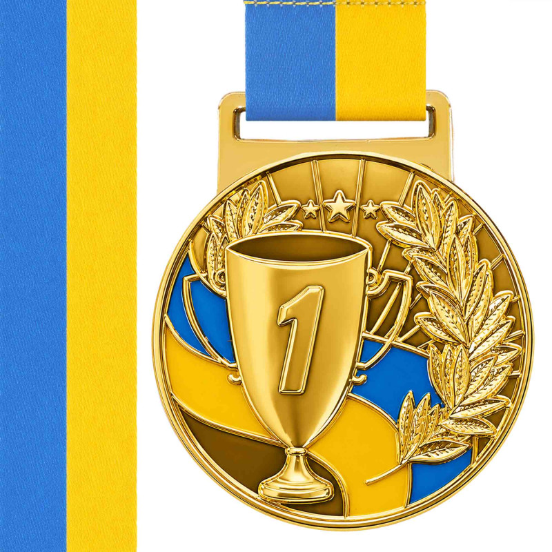 Медаль спортивна зі стрічкою Sport UKRAINE з українською символікою C-6834 ø5см золото, срібло, бронза