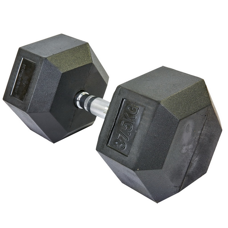 Гантель цільна шестигранна гексагональна обгумована Sport SC-8013-37_5 1шт 37,5кг чорний