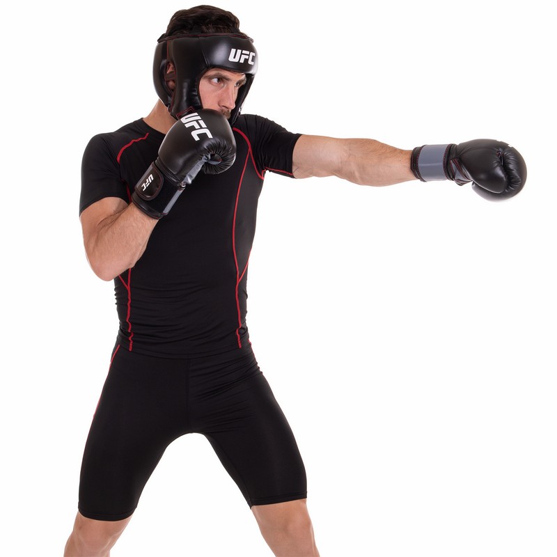 Рукавиці боксерські на липучці PU UFC Boxing UBCF-75181 14 унцій чорний