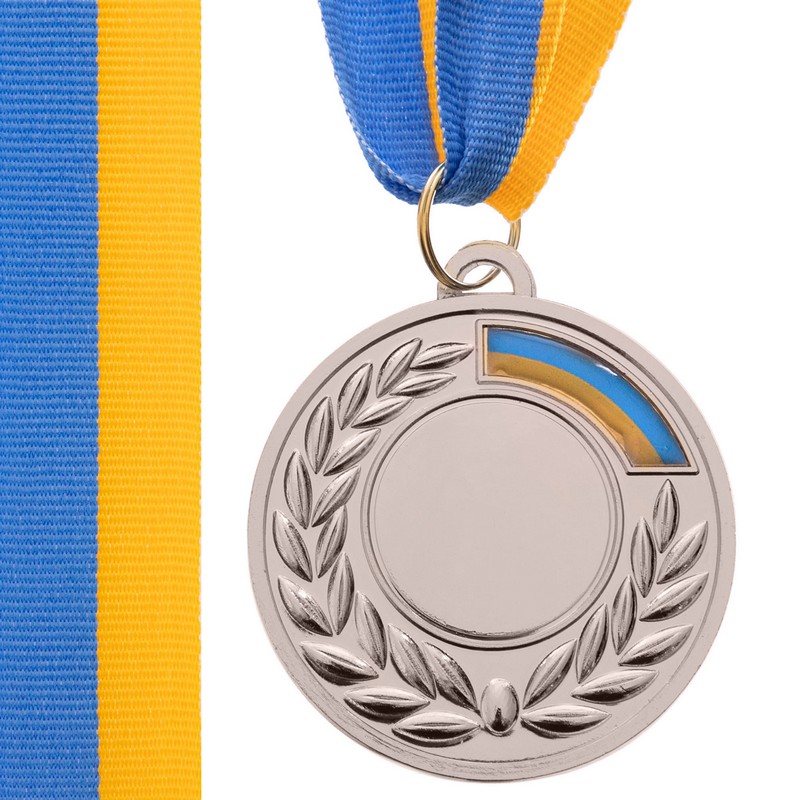 Заготовка спортивної медалі зі стрічкою Sport UKRAINE з українською символікою C-3241 ø5см золото, срібло, бронза