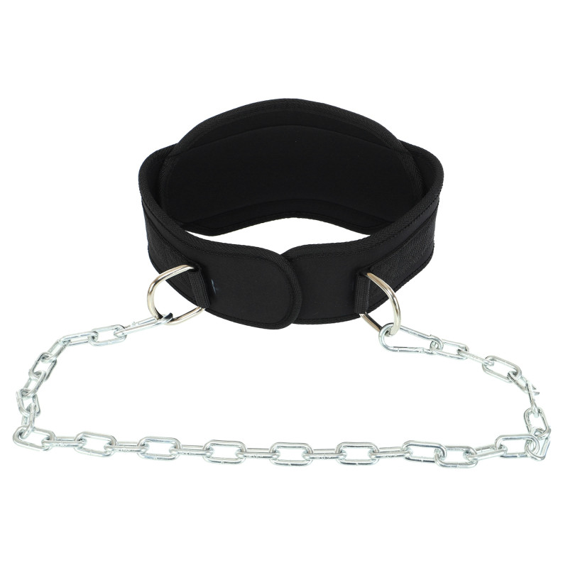 Пояс атлетичний для обтяження текстильний з ланцюгом та карабіном EZOUS DIP BELT N-02 спинка-16см чорний