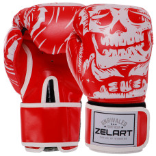 Рукавиці боксерські на липучці FLEX Zelart SKULL BO-5493 8-12 унцій Червоний