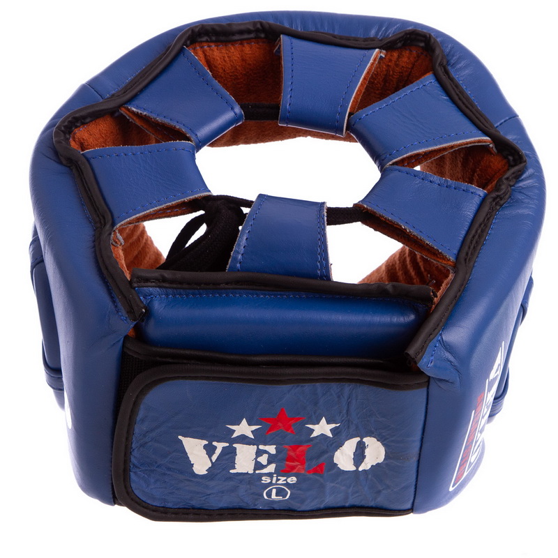 Шолом боксерський професійний шкіряний AIBA VELO 3081 S-XL синій