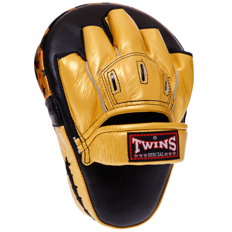 Лапа боксерська вигнута тренувальна шкіра TWINS FPML10-51 25x19x9см 1штука Чорний-золотий