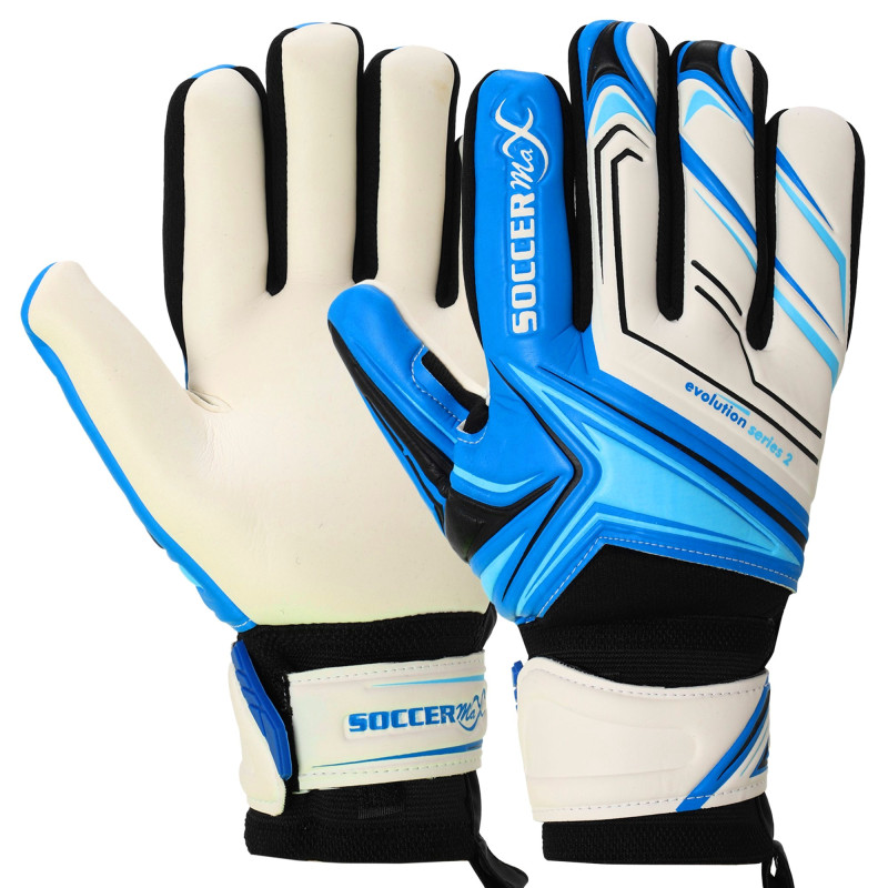 Рукавиці воротарські професійні із захистом пальців SOCCERMAX GK-4341 розмір 7-11 Білий-синій-блакитний