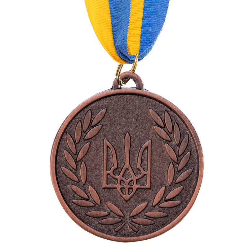 Заготовка спортивної медалі зі стрічкою Sport UKRAINE з українською символікою C-3242 ø5см золото, срібло, бронза