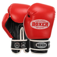 Рукавиці боксерські на липучці шкіряні BOXER 2023 10-12унцій Червоний-чорний