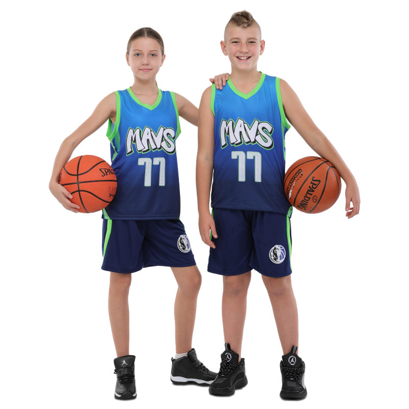 Форма баскетбольна дитяча NBA клуб Mavs 77 BA-9826 S-2XL синій-жовтий