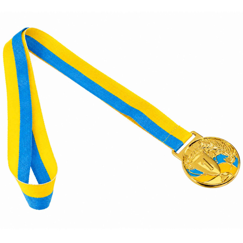 Медаль спортивна зі стрічкою Sport UKRAINE з українською символікою C-6834 ø5см золото, срібло, бронза