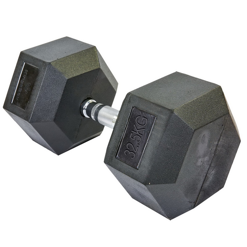 Гантель цільна шестигранна гексагональна обгумована Sport SC-8013-32_5 1шт 32,5кг чорний
