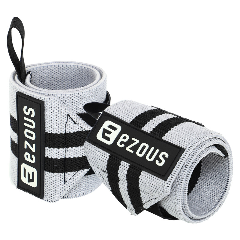 Бинти кистьові для жиму STRENGTH WRIST WEIGHTLIFTING WRAPS EZOUS C-03 2штуки чорний-сірий