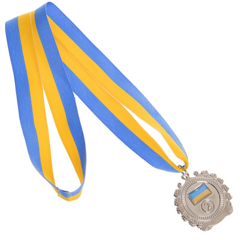 Медаль спортивна зі стрічкою Sport UKRAINE з українською символікою C-3162 ø5см золото, срібло, бронза
