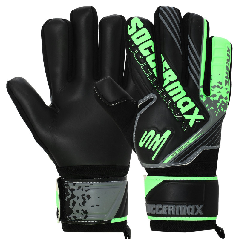 Рукавиці воротарські професійні із захистом пальців SOCCERMAX GK-4316 розмір 7-11 Чорний-зелений