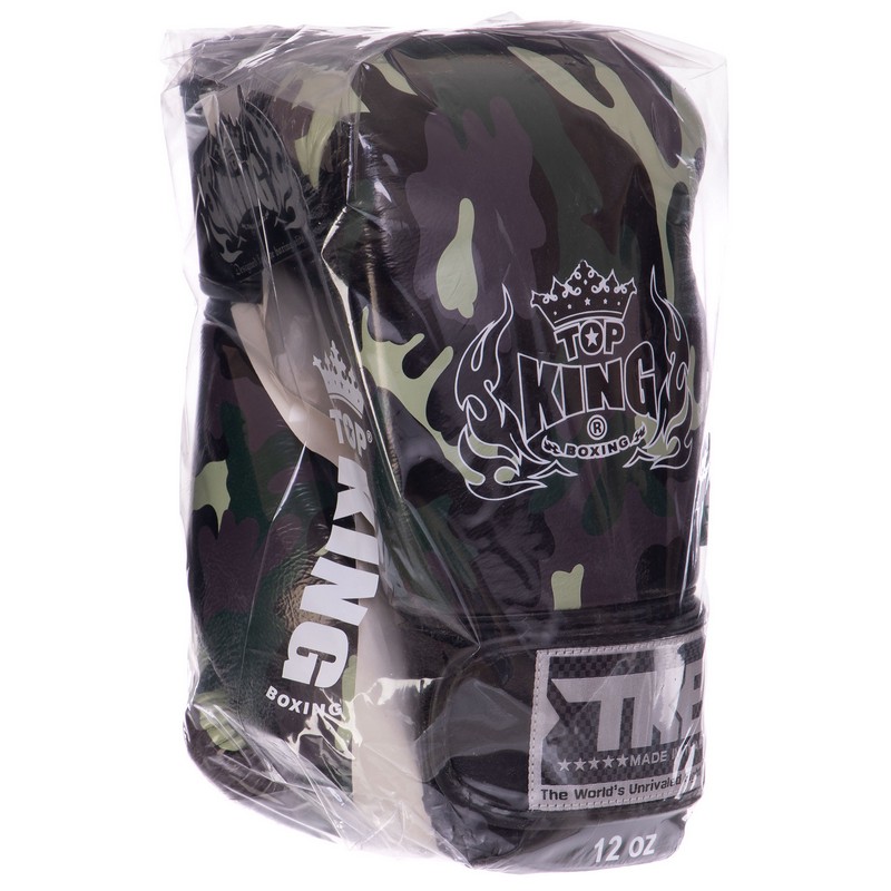 Рукавиці боксерські на липучці шкіряні TOP KING Empower Camouflage TKBGEM-03 8-18унцій Камуфляж зелений