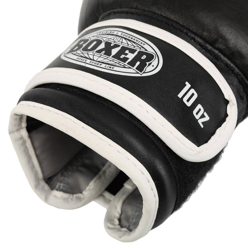 Рукавиці боксерські на липучці шкіряні BOXER 2023 10-12унцій Синій-чорний