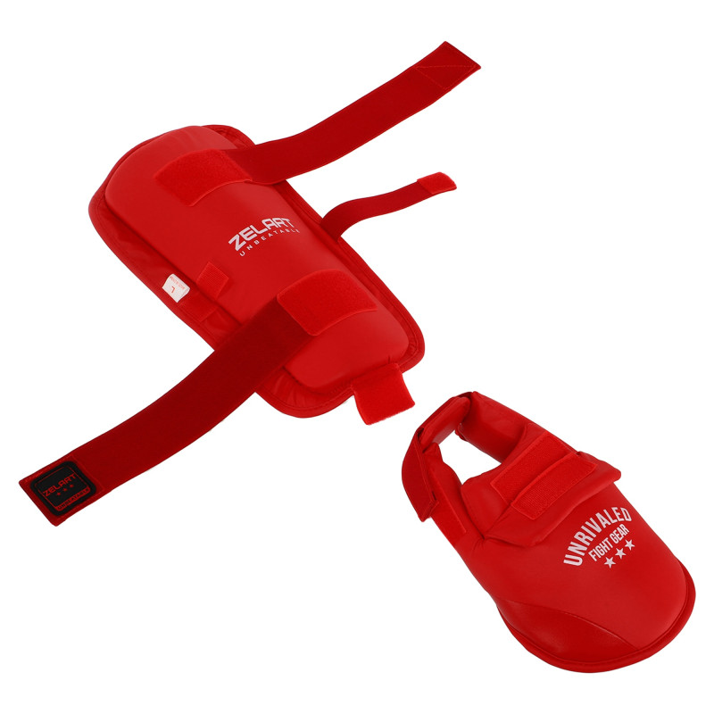 Захист гомілки та стопи для карате щитки та фути Zelart BO-7249 XS-XL Червоний