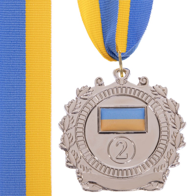 Медаль спортивна зі стрічкою Sport UKRAINE з українською символікою C-3163 ø6,5см золото, срібло, бронза
