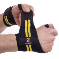 Бинти кистьові для жиму STRENGTH WRIST WRAPS Zelart TA-2645 2штуки чорний-жовтий
