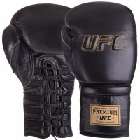 Рукавиці боксерські на шнурівці шкіряні UFC PRO Prem Lace Up UHK-75047 18унцій чорний