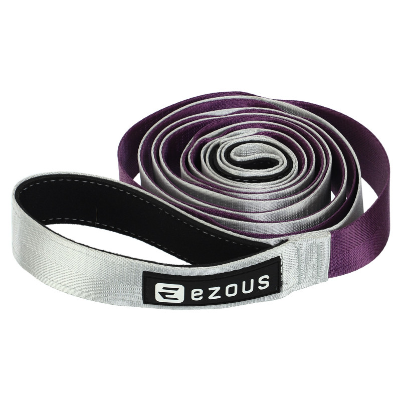Стрічка стропа з петлями для розтяжки STRETCHING STRAP EZOUS I-02 10 петель сірий-фіолетовий