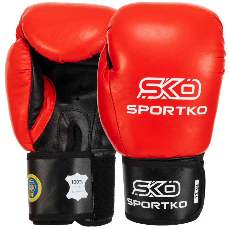 Рукавиці боксерські професійні на липучці шкіряні ФБУ SPORTKO ПК1 SP-4705 10-12унцій Синій