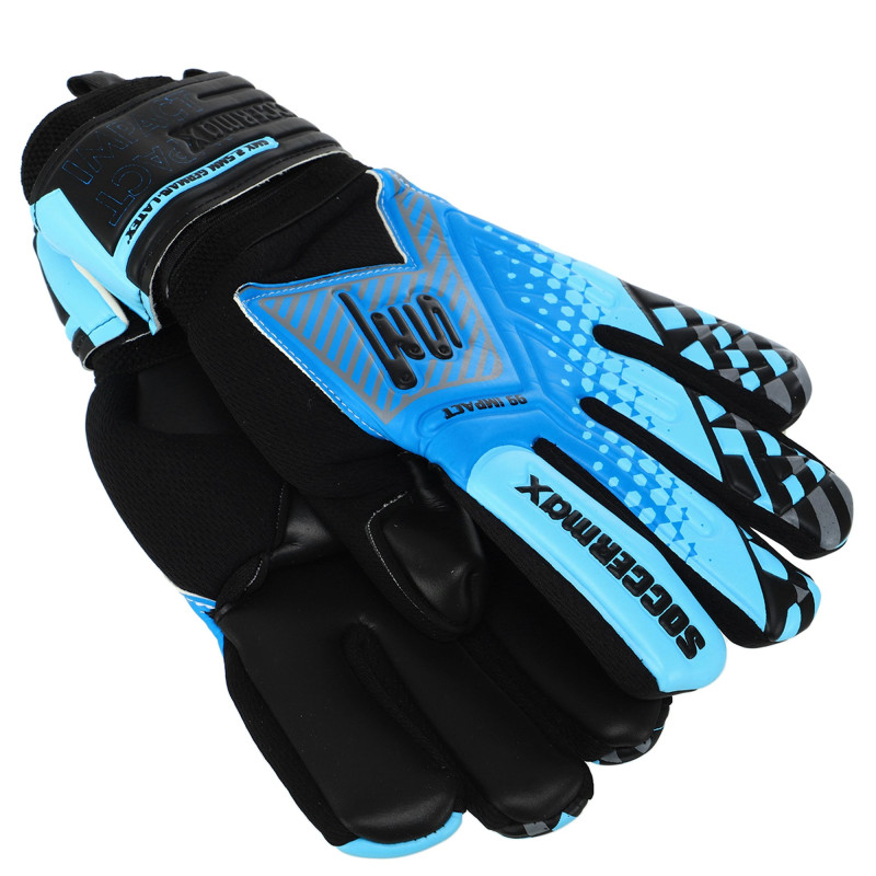 Рукавиці воротарські професійні із захистом пальців SOCCERMAX GK-4317 розмір 7-11 Блакитний-салатовий