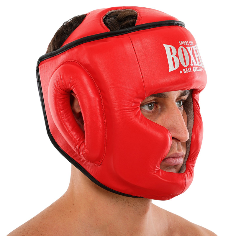 Шолом боксерський з повним захистом шкіряний BOXER NEW 2033-N М-L Червоний