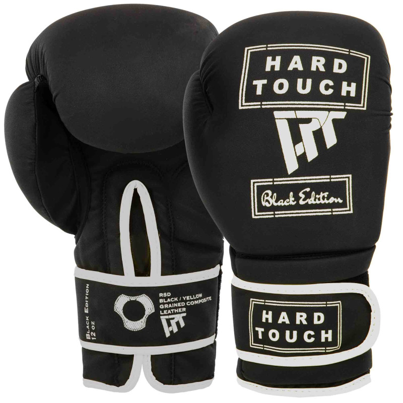 Рукавиці боксерські на липучці PU HARD TOUCH BO-4658 10-14 унцій Чорний-сірий