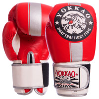 Рукавиці боксерські на липучці шкіряні YOKKAO YK016 10-16унцій Червоний-сірий