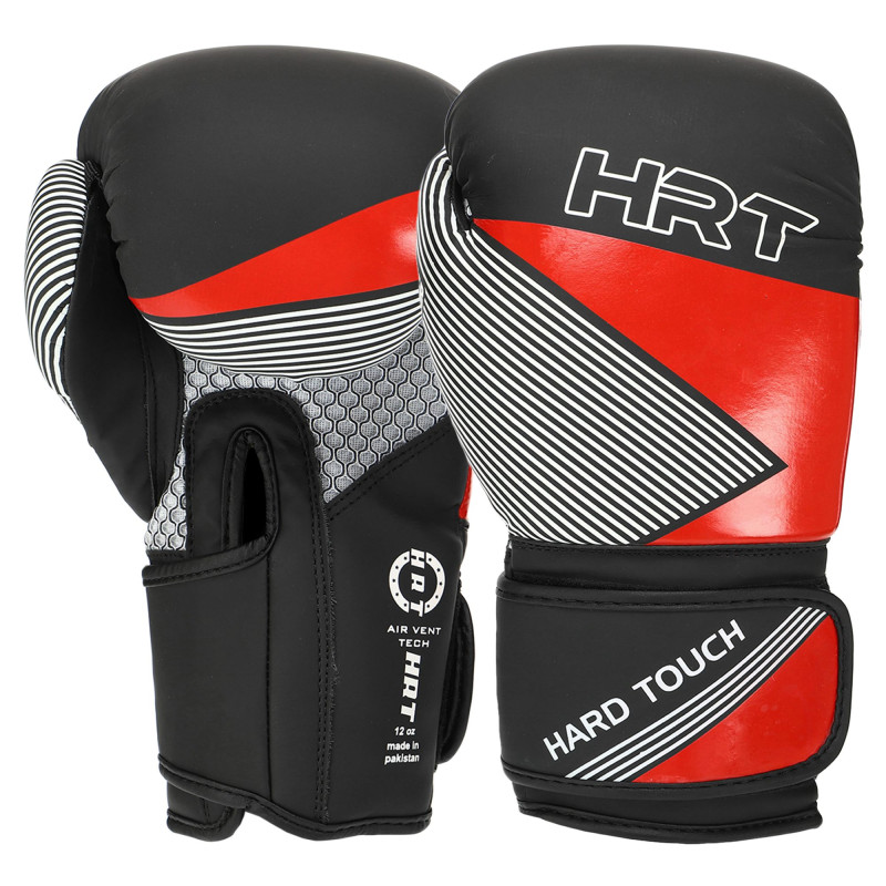 Рукавиці боксерські на липучці PU HARD TOUCH BO-7698 10-14 унцій Чорний-срібний