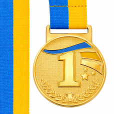 Медаль спортивна зі стрічкою Sport UKRAINE з українською символікою C-6837 ø5см золото, срібло, бронза