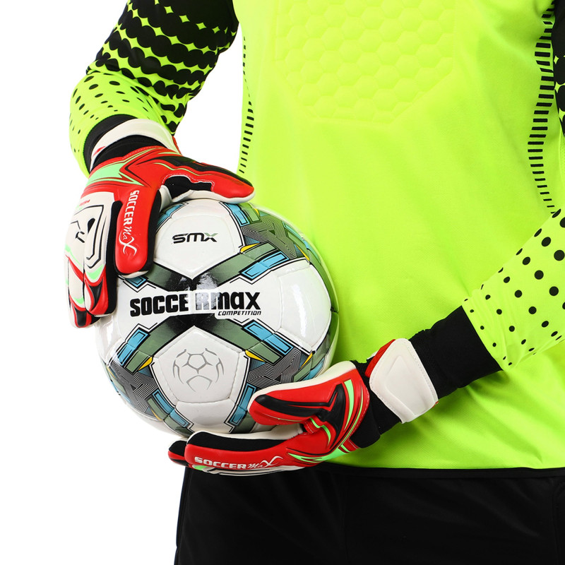 Рукавиці воротарські професійні із захистом пальців SOCCERMAX GK-4341 розмір 7-11 Білий-синій-блакитний