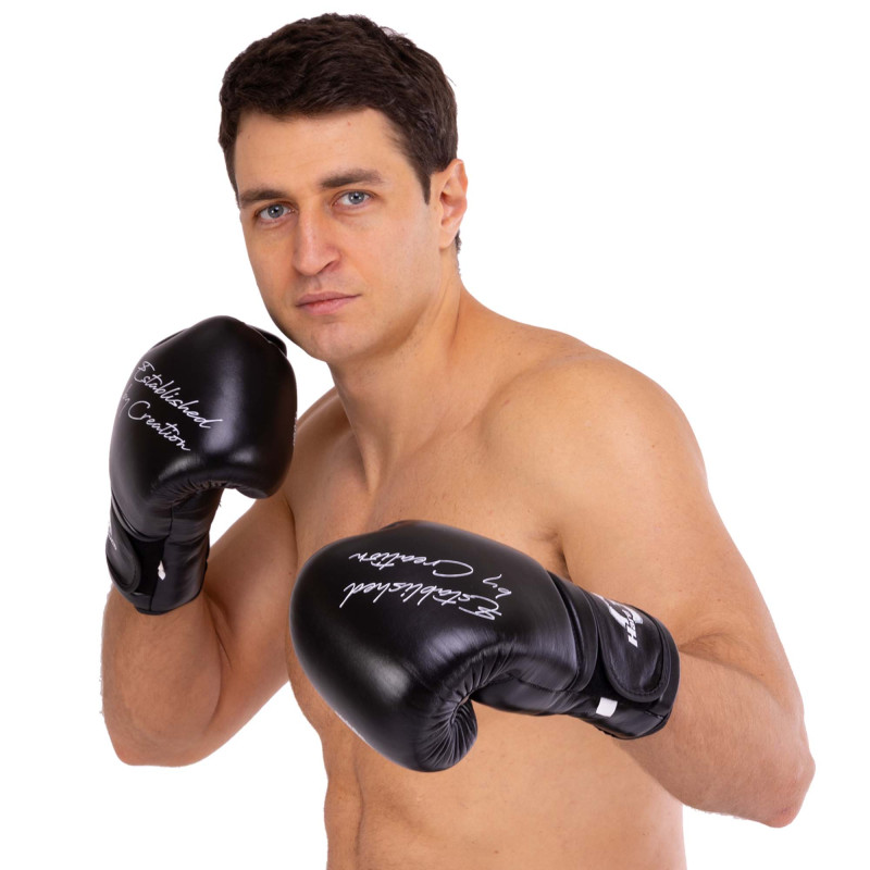 Рукавиці боксерські на липучці шкіряні HARD TOUCH BO-5232 10-14унцій чорний