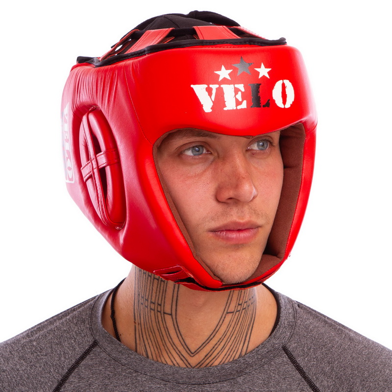 Шолом боксерський професійний шкіряний AIBA VELO 3080 S-XL червоний