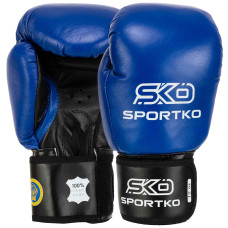 Рукавиці боксерські професійні на липучці шкіряні ФБУ SPORTKO ПК1 SP-4705 10-12унцій Синій